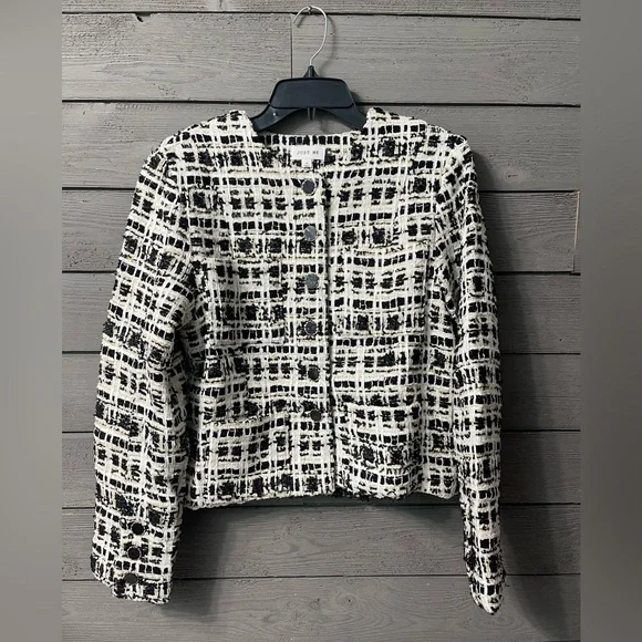 NWOT Vici White Gold Black Emme Tweed Pocketed Blazer Jacket Sz Medium - Picture 5 of 16